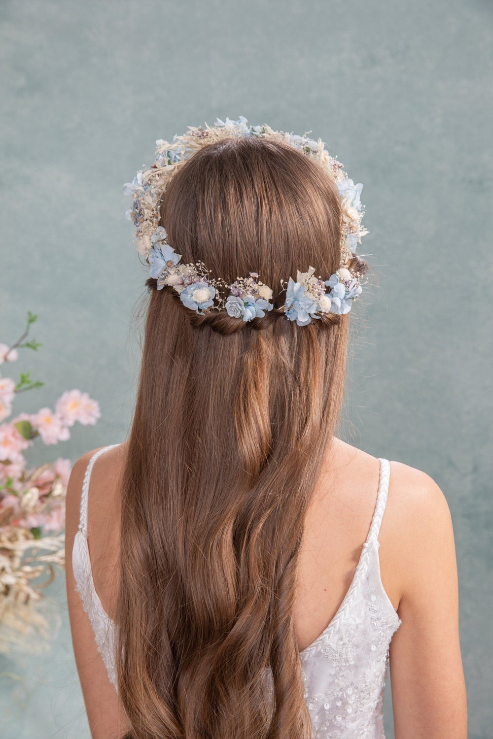 Baby Blue Hydrangea Hair Pins: Boho Bridal Flower Hairpiece – handmade floral hair accessory by magaela