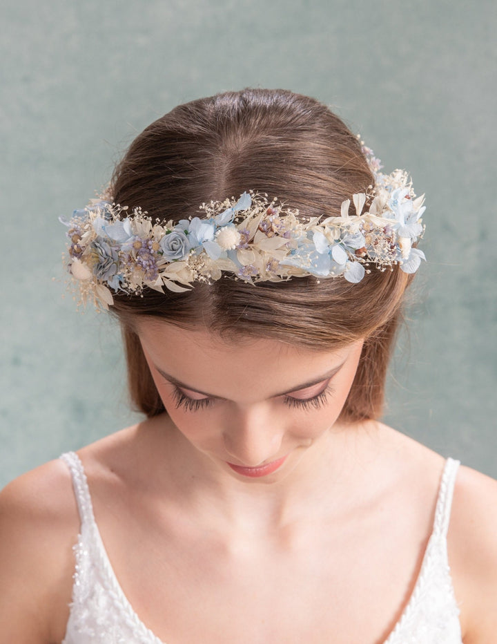 Baby Blue Hydrangea Bridal Wreath: Romantic Flower Hair Crown – handmade floral hair accessory by magaela