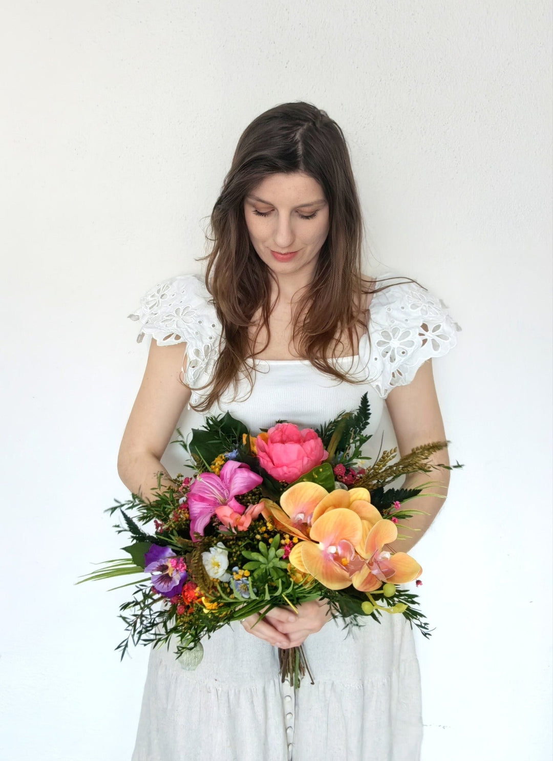 Large Tropical Wedding Bouquet: Orchid & Summer Bridal Flowers – handmade floral hair accessory by magaela