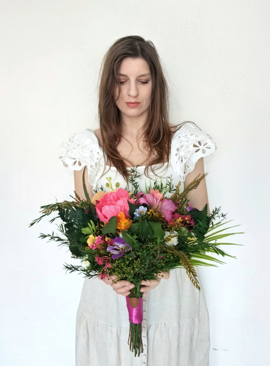 Large Tropical Wedding Bouquet: Orchid & Summer Bridal Flowers – handmade floral hair accessory by magaela