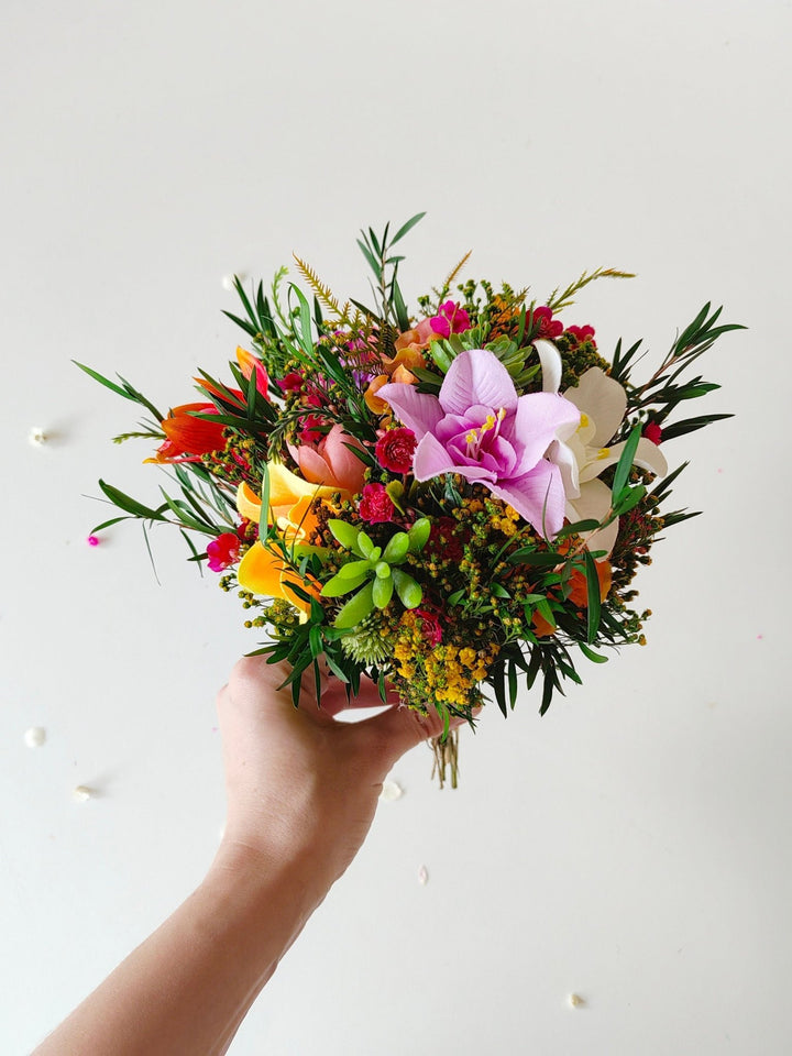 Tropical Bridal Bouquet: Aloha Hawaii Style Succulents, Beach Wedding – handmade floral hair accessory by magaela