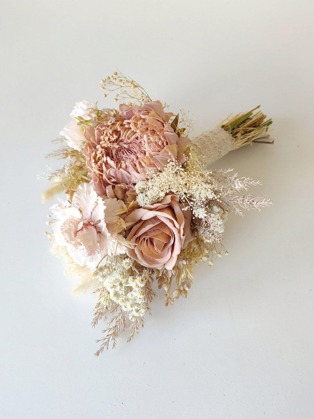 Rustic Pink Wedding Bouquet: Boho Bridal Flower Accessory – handmade floral hair accessory by magaela
