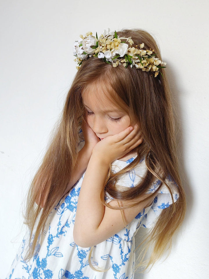 First Holy Communion Flower Headband: White Peonies, Floral Girl Accessory – handmade floral hair accessory by magaela