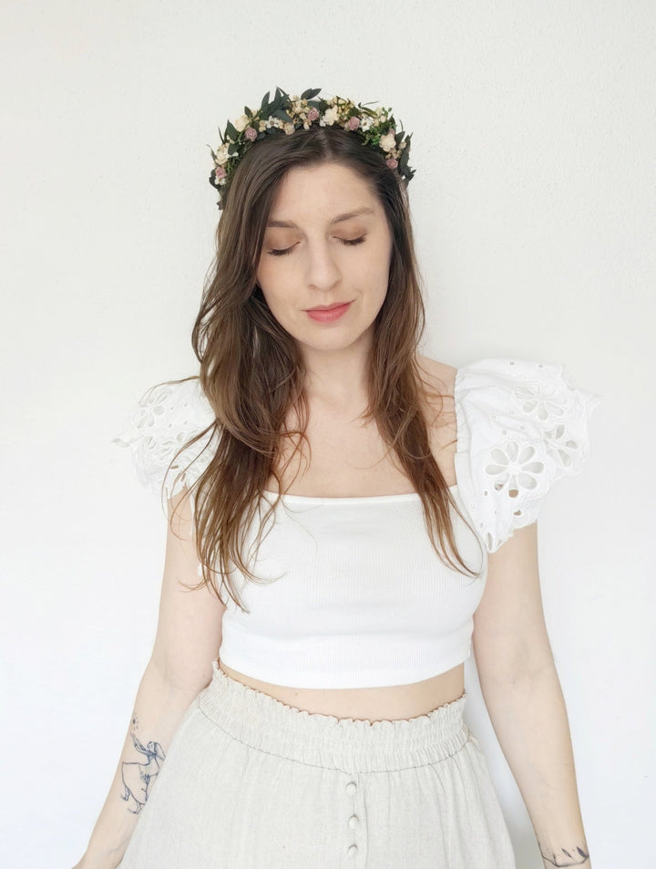 Pink Rose Floral Headband: Romantic Bridal Flower Crown – handmade floral hair accessory by magaela