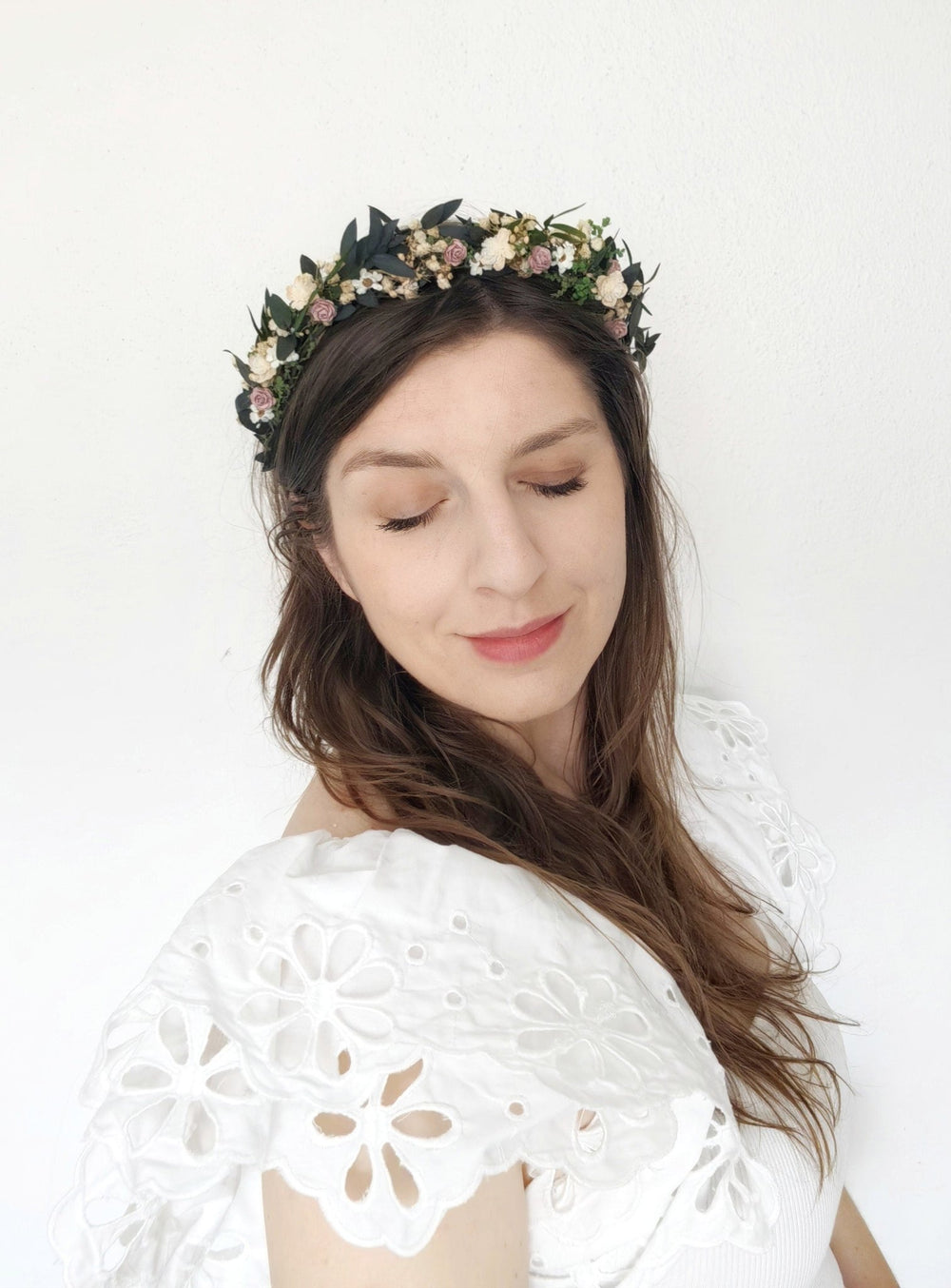 Pink Rose Floral Headband: Romantic Bridal Flower Crown – handmade floral hair accessory by magaela