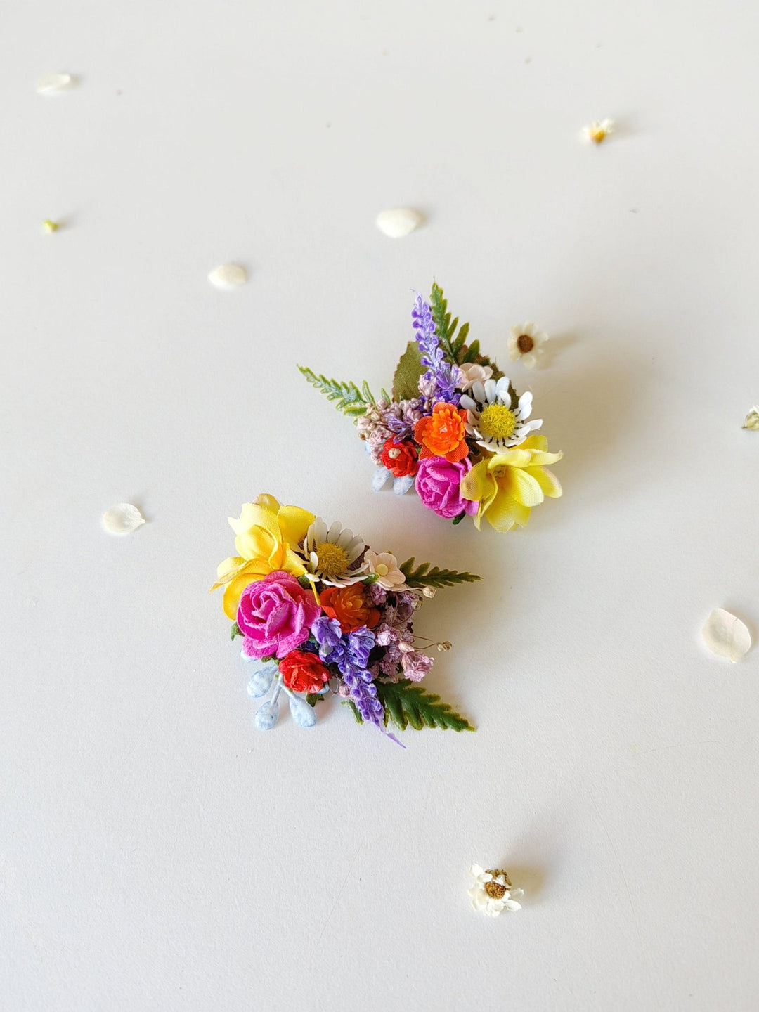 Colorful Flower Stud Earrings: Boho Wedding Jewelry – handmade floral hair accessory by magaela