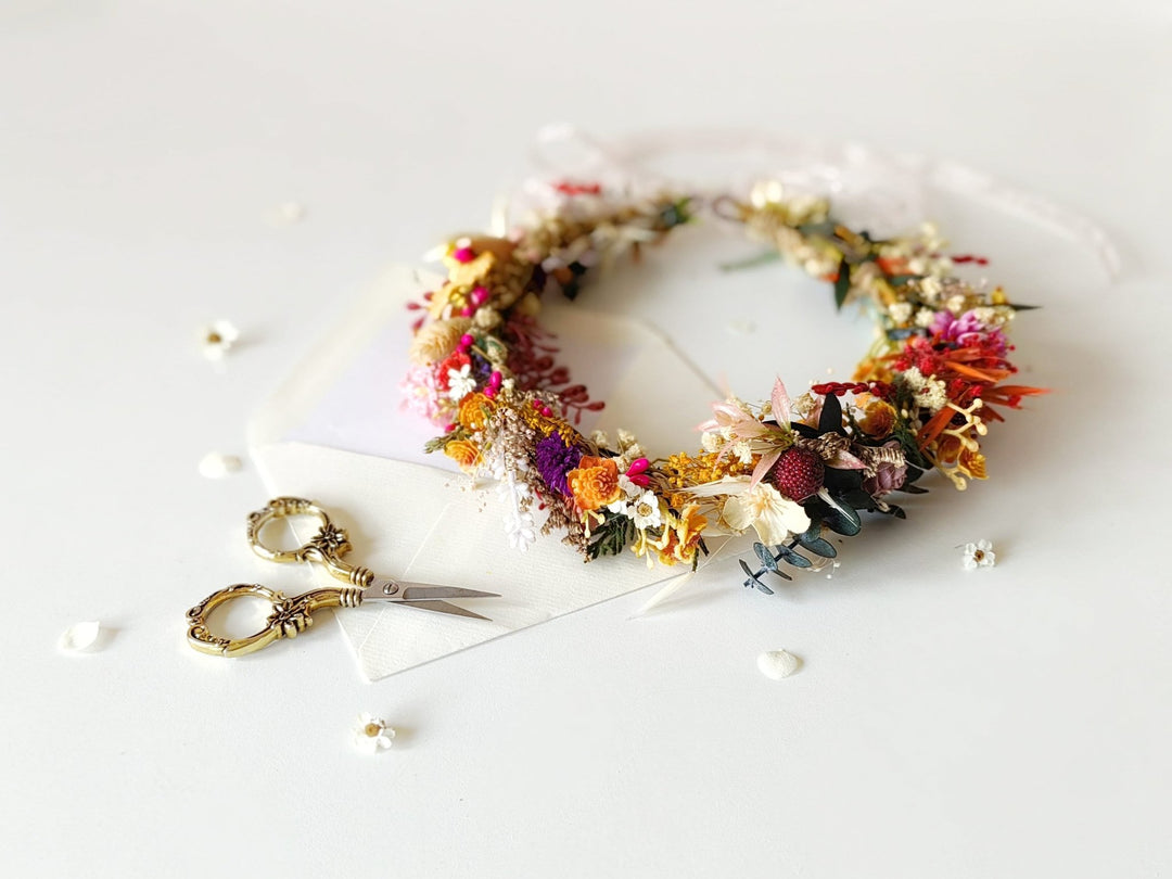 Wildflower Hair Crown: Boho Bridal Wreath, Summer Wedding Accessories – handmade floral hair accessory by magaela