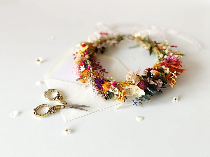 Wildflower Hair Crown: Boho Bridal Wreath, Summer Wedding Accessories – handmade floral hair accessory by magaela