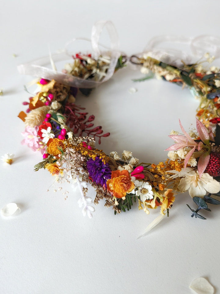 Wildflower Hair Crown: Boho Bridal Wreath, Summer Wedding Accessories – handmade floral hair accessory by magaela