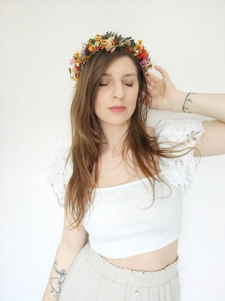 Wildflower Hair Crown: Boho Bridal Wreath, Summer Wedding Accessories – handmade floral hair accessory by magaela