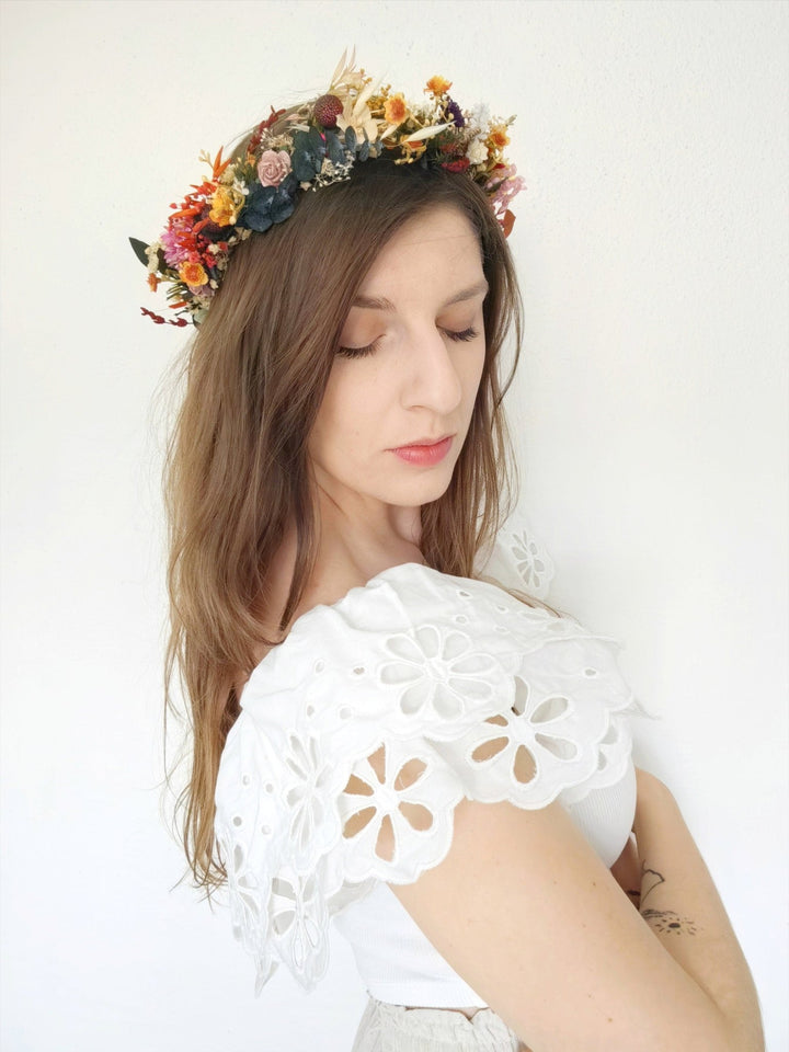 Wildflower Hair Crown: Boho Bridal Wreath, Summer Wedding Accessories – handmade floral hair accessory by magaela