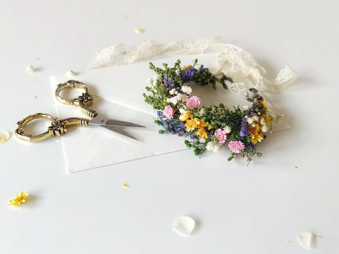Meadow Flower Bracelet: Bridal Rainbow Floral Jewelry – handmade floral hair accessory by magaela