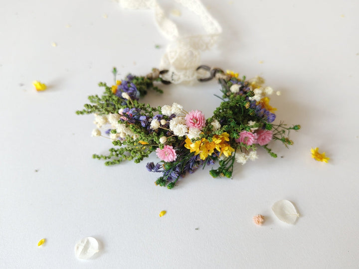 Meadow Flower Bracelet: Bridal Rainbow Floral Jewelry – handmade floral hair accessory by magaela