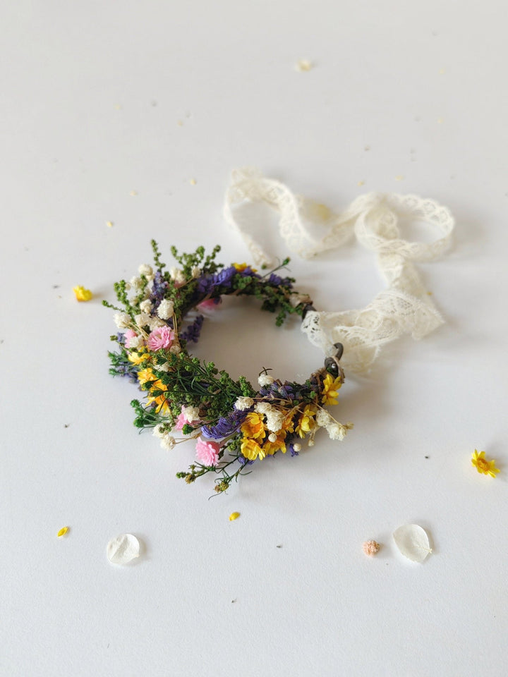 Meadow Flower Bracelet: Bridal Rainbow Floral Jewelry – handmade floral hair accessory by magaela
