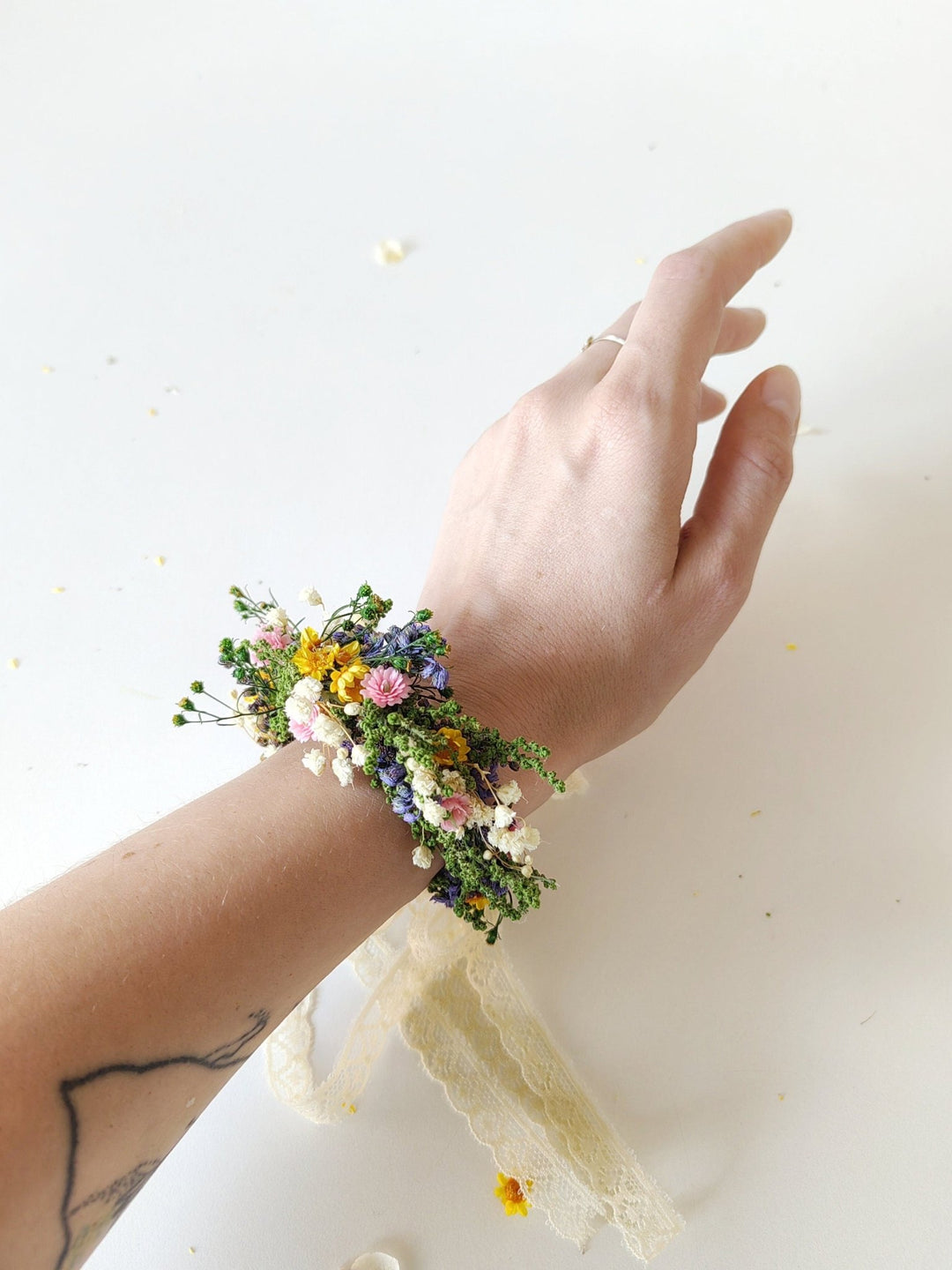 Meadow Flower Bracelet: Bridal Rainbow Floral Jewelry – handmade floral hair accessory by magaela