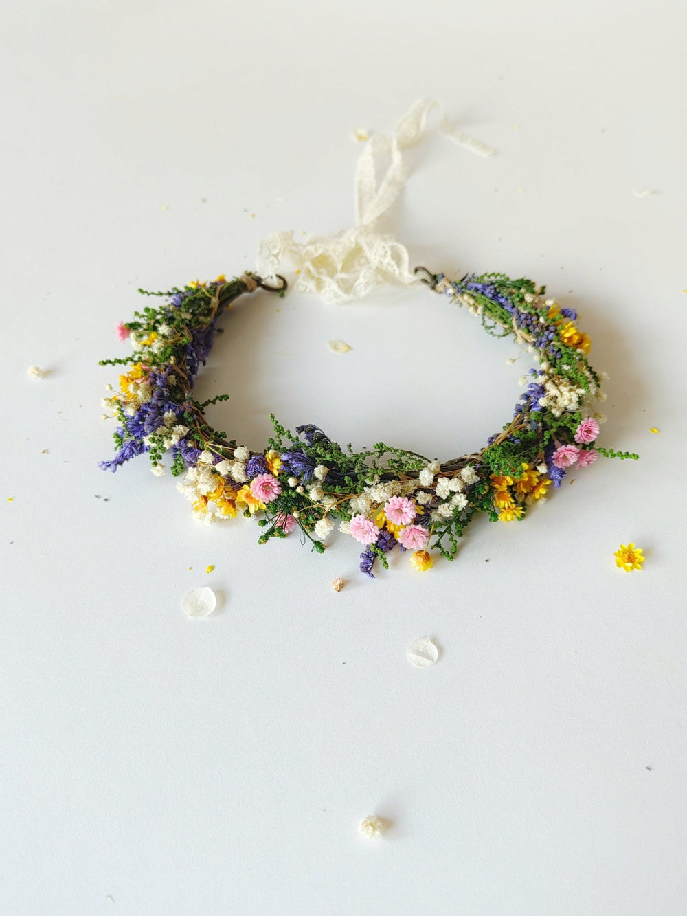 Meadowy Flower Half Wreath: Cottagecore Bridal Hair Accessory – handmade floral hair accessory by magaela