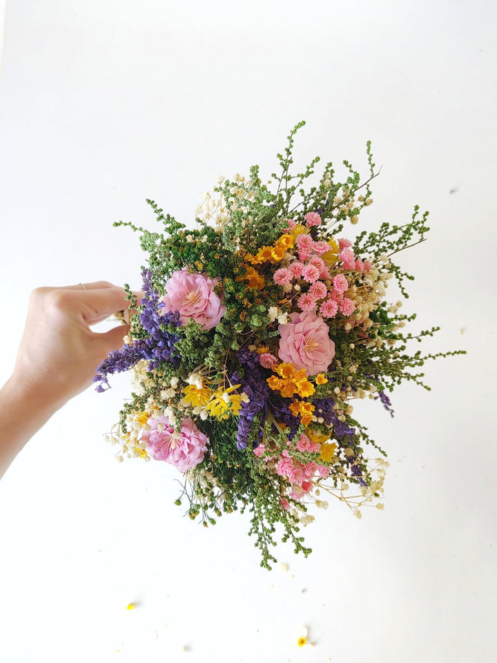 Wildflower Bridal Bouquet: Summer Meadow Wedding, Cottagecore Style – handmade floral hair accessory by magaela