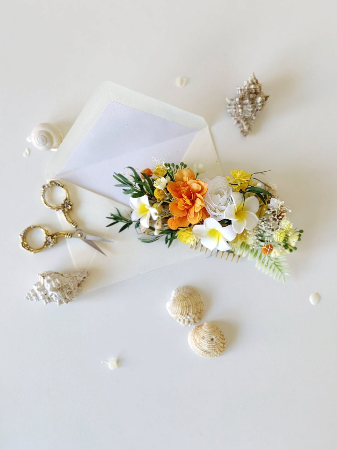 Plumeria Hair Comb & Boutonniere Set: Tropical Beach Wedding – handmade floral hair accessory by magaela