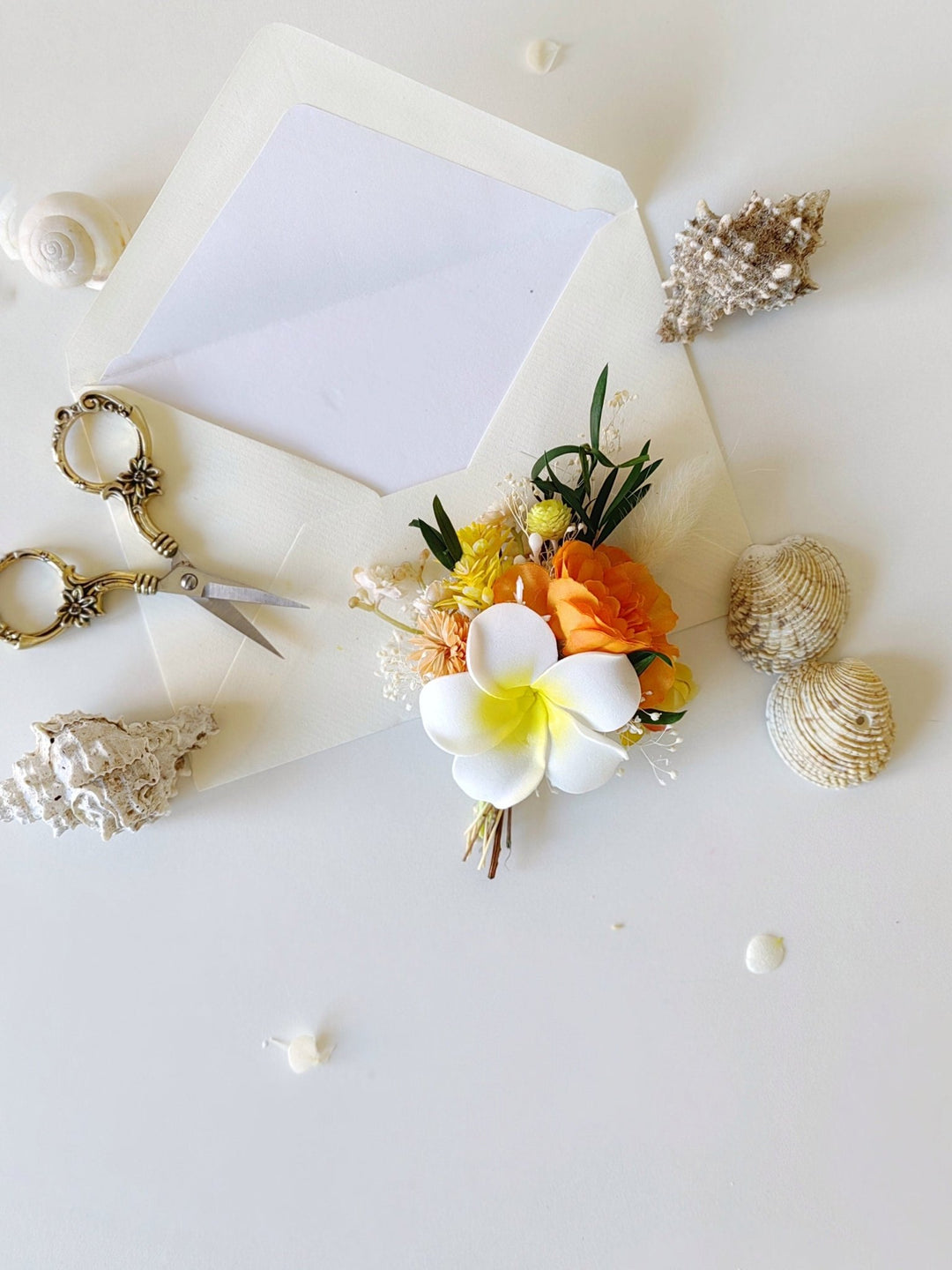 Plumeria Hair Comb & Boutonniere Set: Tropical Beach Wedding – handmade floral hair accessory by magaela