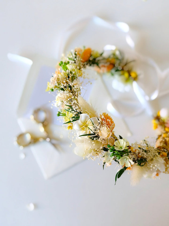 Plumeria Flower Wreath: Boho Bridal Hair, Summer Wedding – handmade floral hair accessory by magaela