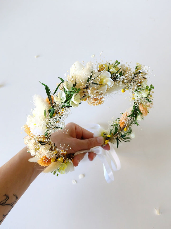 Plumeria Flower Wreath: Boho Bridal Hair, Summer Wedding – handmade floral hair accessory by magaela