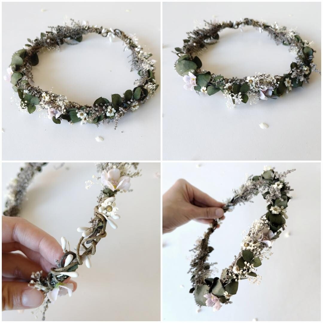 Boho Wedding Flower Crown: Romantic Hair Wreath with Comb – handmade floral hair accessory by magaela