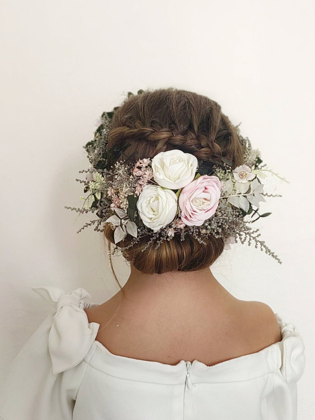 Boho Wedding Flower Crown: Romantic Hair Wreath with Comb – handmade floral hair accessory by magaela