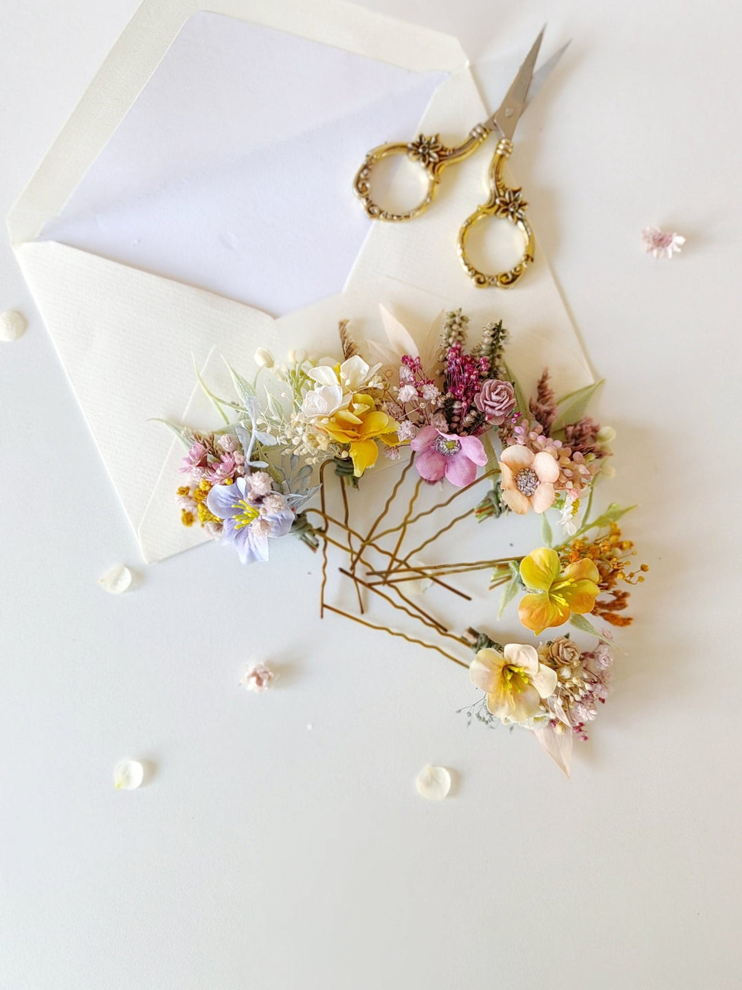 Pastel Flower Hair Pins: Boho Wedding Hair Accessories – handmade floral hair accessory by magaela