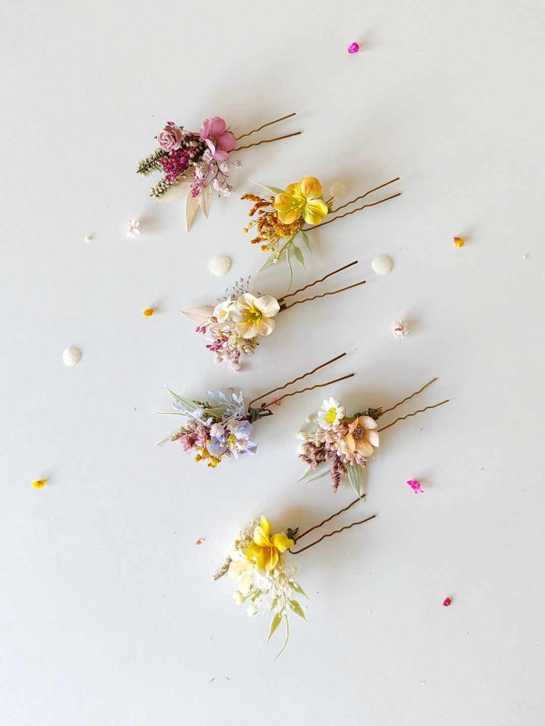 Pastel Flower Hair Pins: Boho Wedding Hair Accessories – handmade floral hair accessory by magaela