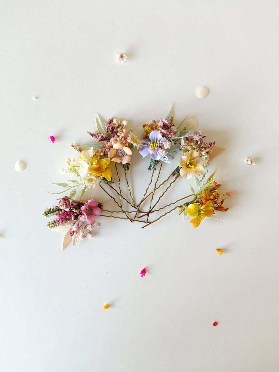 Pastel Flower Hair Pins: Boho Wedding Hair Accessories – handmade floral hair accessory by magaela