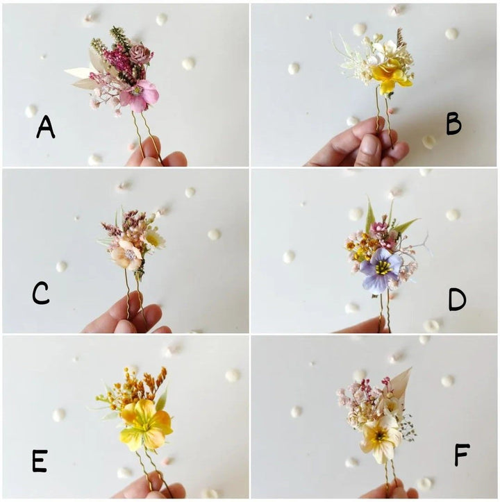 Pastel Flower Hair Pins: Boho Wedding Hair Accessories – handmade floral hair accessory by magaela