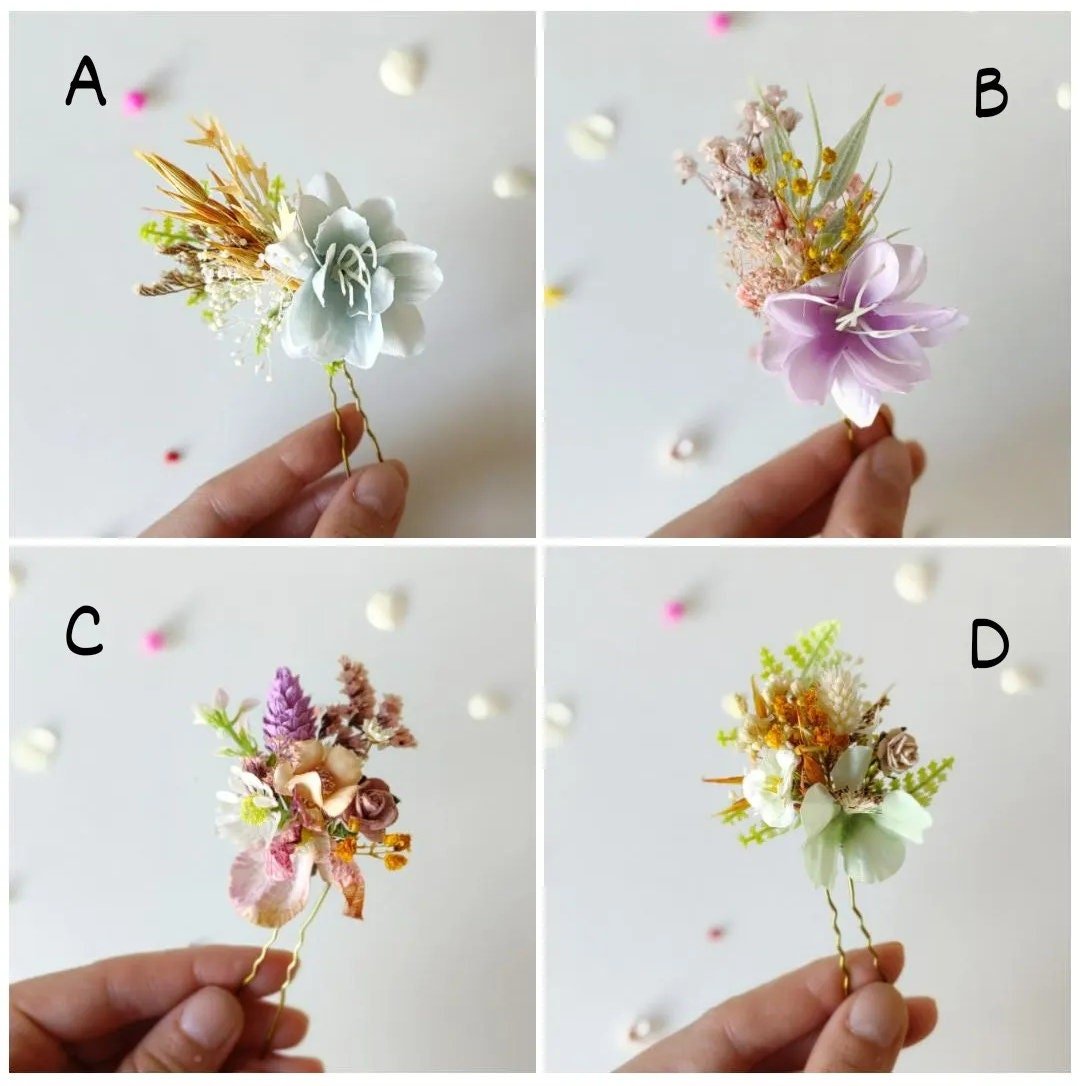 Wildflower Hair Pins: Pastel Rainbow Meadow Hair Accessories – handmade floral hair accessory by magaela