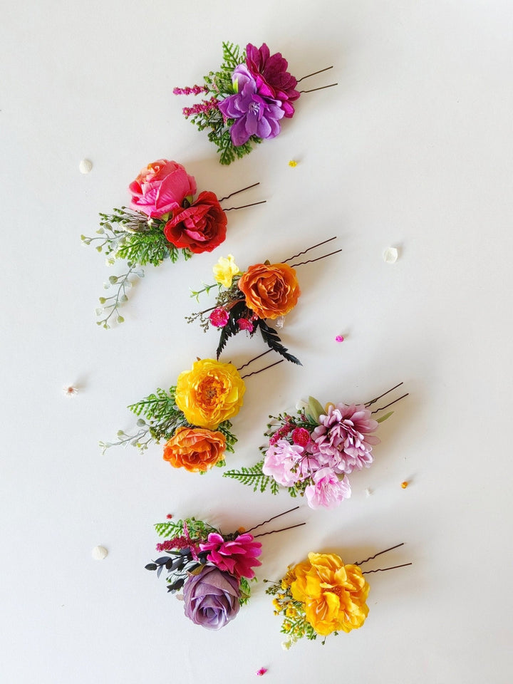 Frida Style Flower Hairpins: Colorful Boho Wedding Hair Accessories – handmade floral hair accessory by magaela