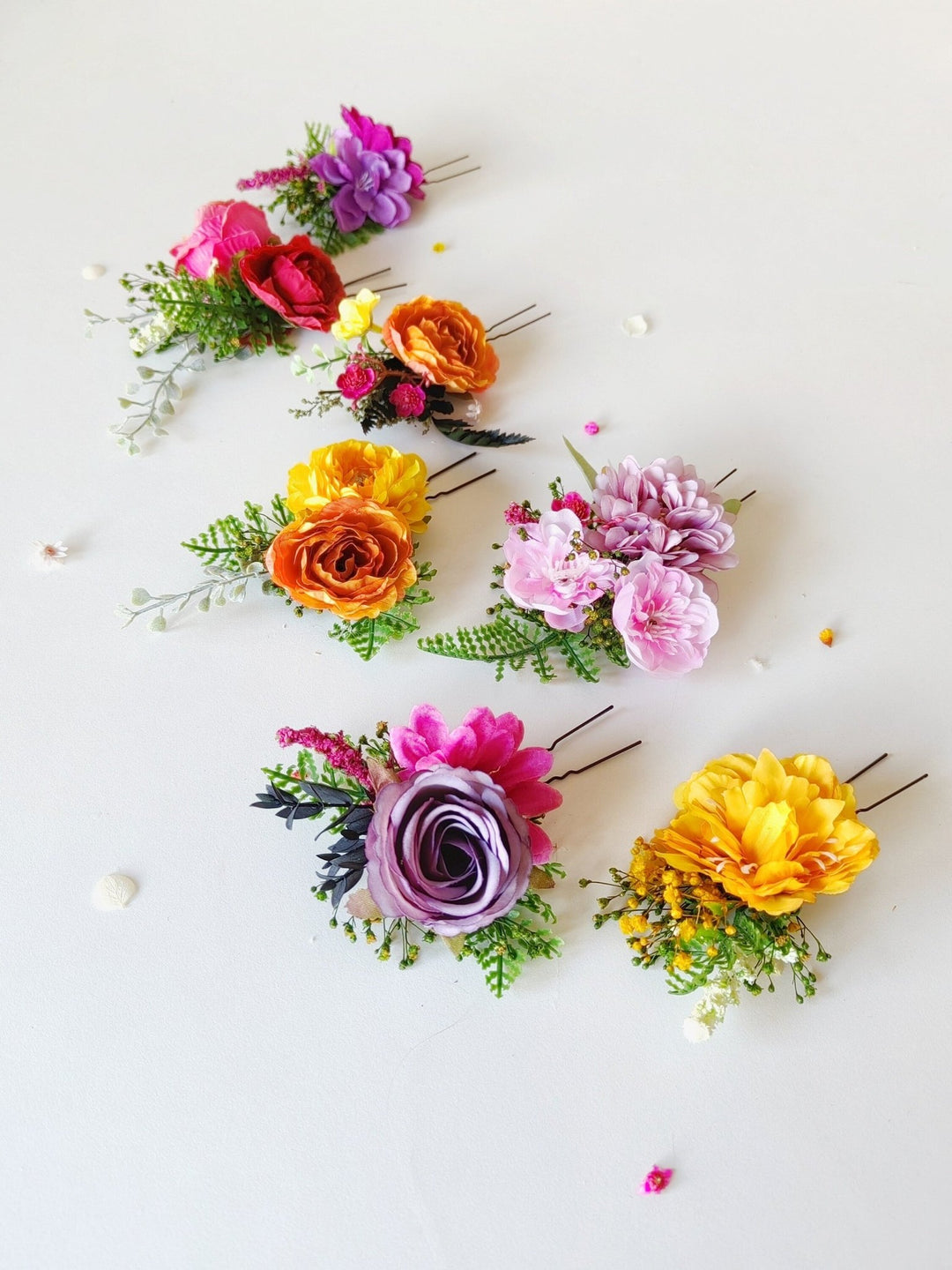 Frida Style Flower Hairpins: Colorful Boho Wedding Hair Accessories – handmade floral hair accessory by magaela