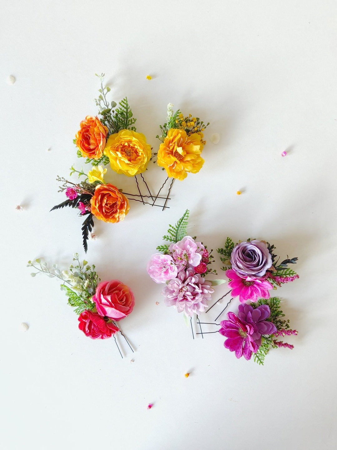 Frida Style Flower Hairpins: Colorful Boho Wedding Hair Accessories – handmade floral hair accessory by magaela