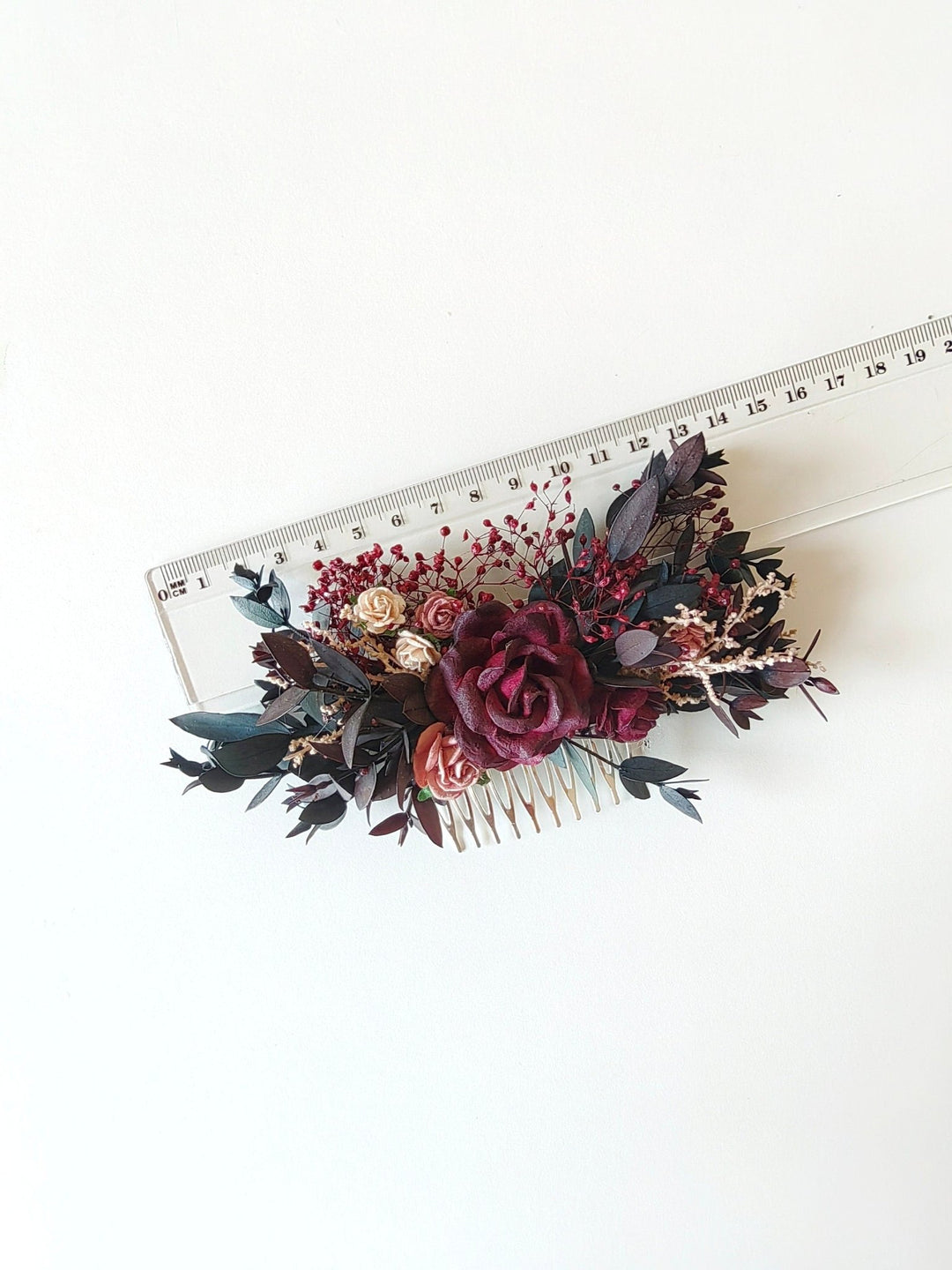 Burgundy Flower Hair Comb: Rustic Autumn Wedding Headpiece – handmade floral hair accessory by magaela