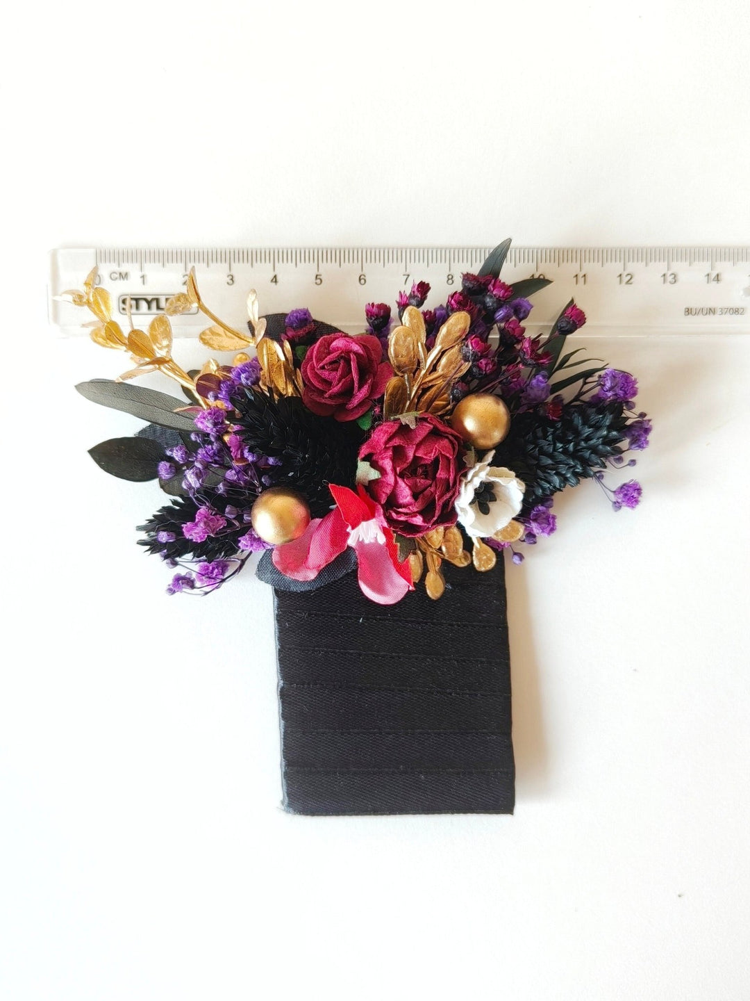 Burgundy Flower Boutonniere: Dark Gothic Wedding Corsage – handmade floral hair accessory by magaela