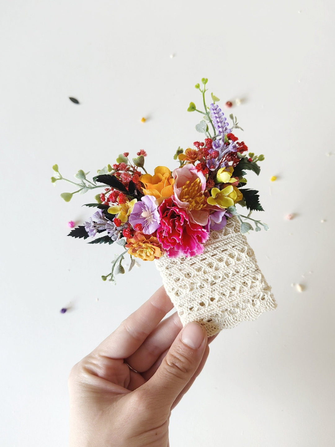 Boho Groom Boutonniere: Colorful Frida Flower Corsage – handmade floral hair accessory by magaela