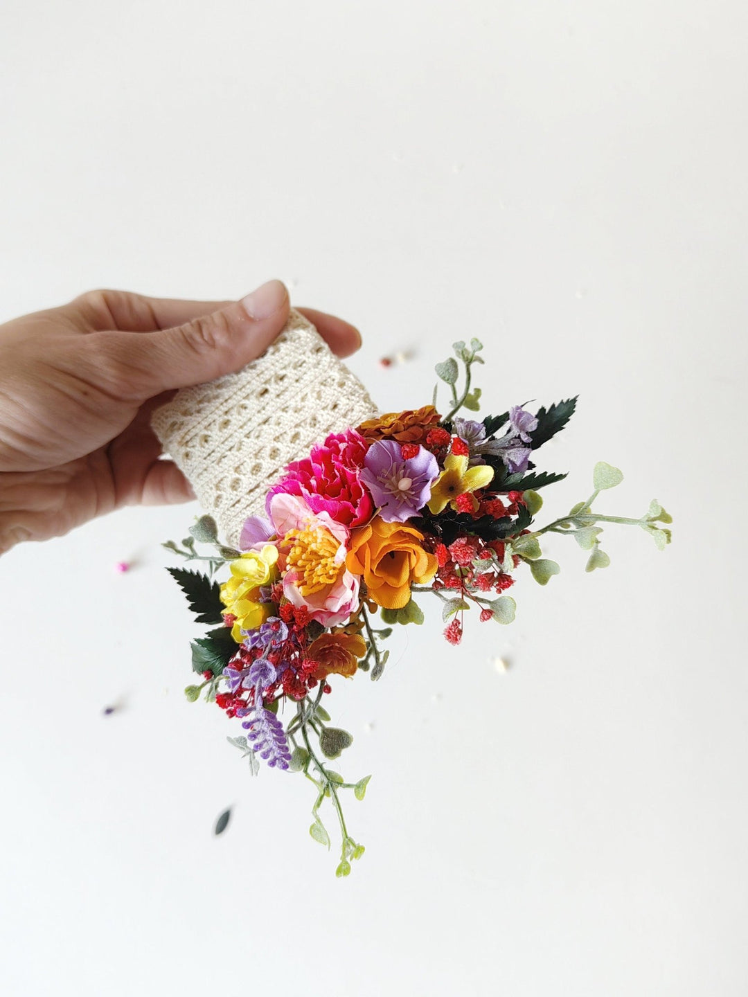 Boho Groom Boutonniere: Colorful Frida Flower Corsage – handmade floral hair accessory by magaela