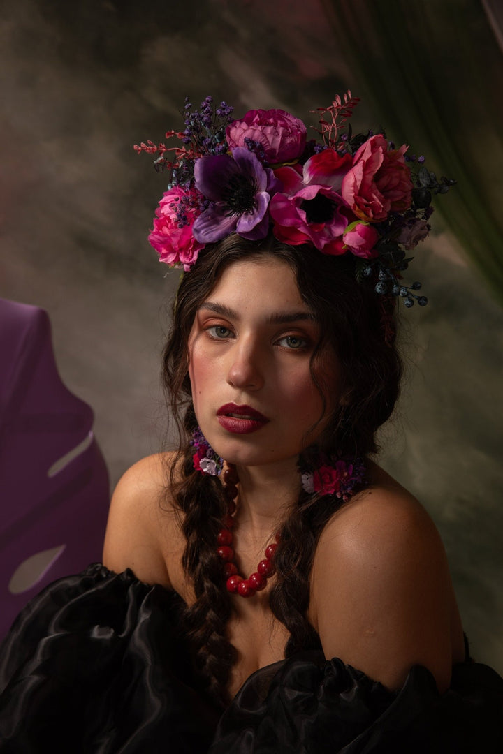 Magenta flower headband: Frida headpiece – handmade floral hair accessory by magaela