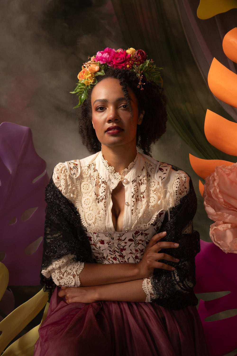 Frida Flower Crown: Pink & Yellow Floral Headband, Double - Sided Design – handmade floral hair accessory by magaela