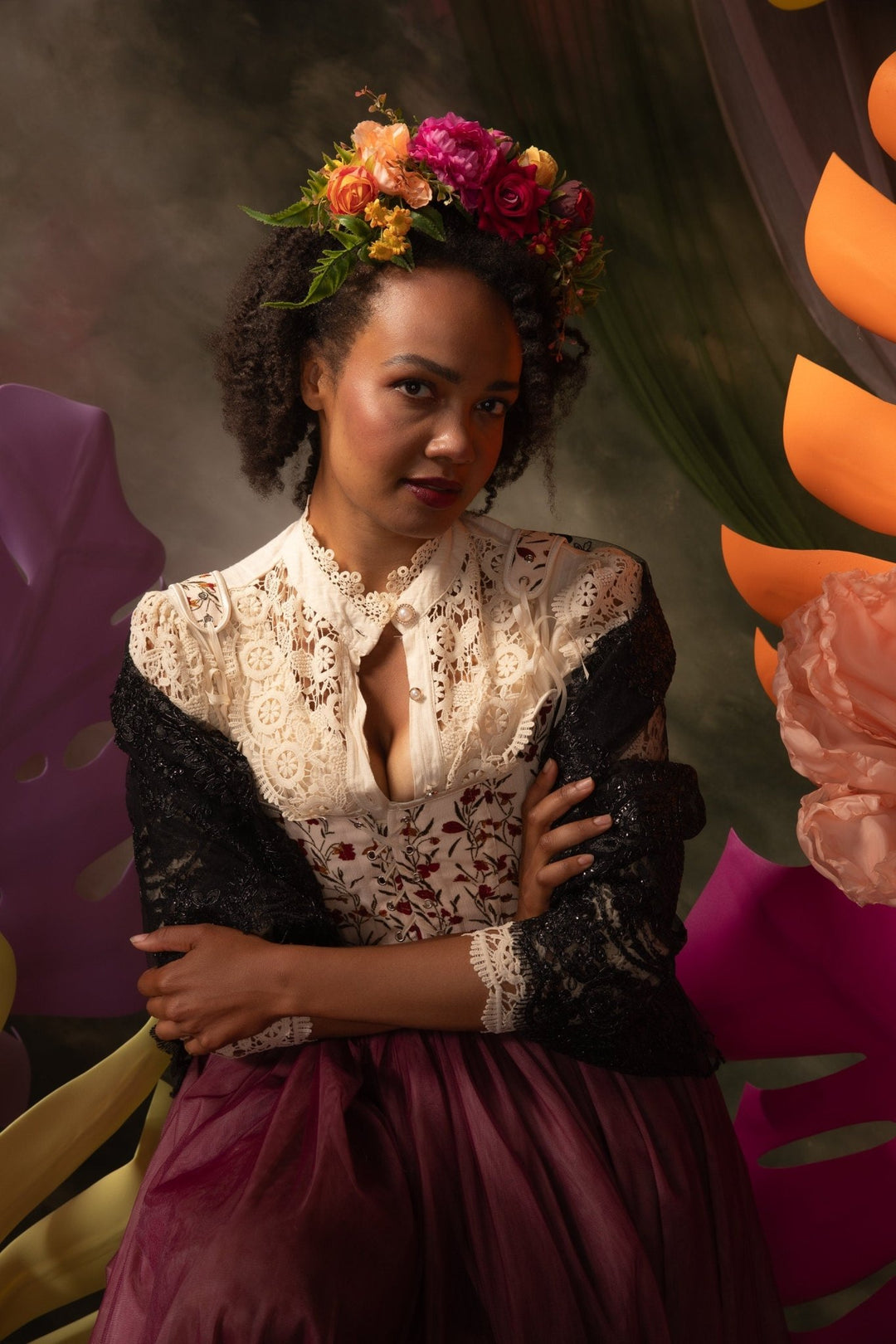 Frida Flower Crown: Pink & Yellow Floral Headband, Double - Sided Design – handmade floral hair accessory by magaela