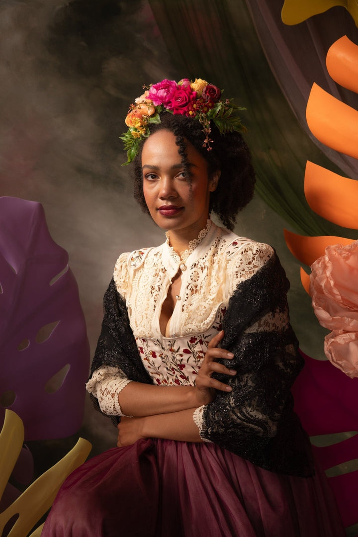 Frida Flower Crown: Pink & Yellow Floral Headband, Double - Sided Design – handmade floral hair accessory by magaela