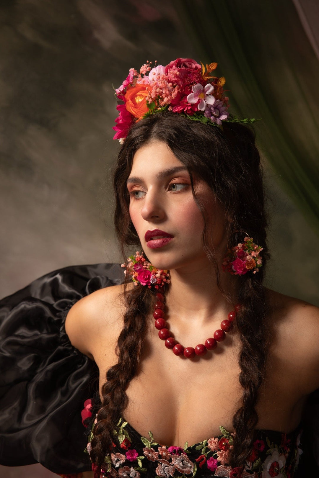 Magenta Frida Flower Headband – Mexican Flower Crown, Boho Wedding Hairpiece, Colorful Floral Headband – handmade floral hair accessory by magaela