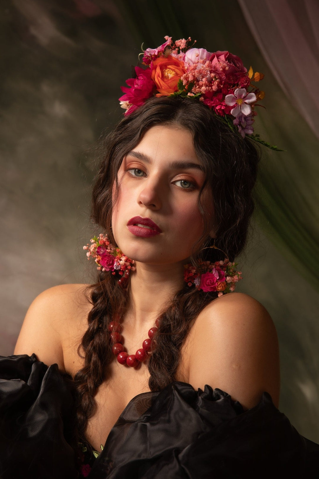 Magenta Frida Flower Headband – Mexican Flower Crown, Boho Wedding Hairpiece, Colorful Floral Headband – handmade floral hair accessory by magaela