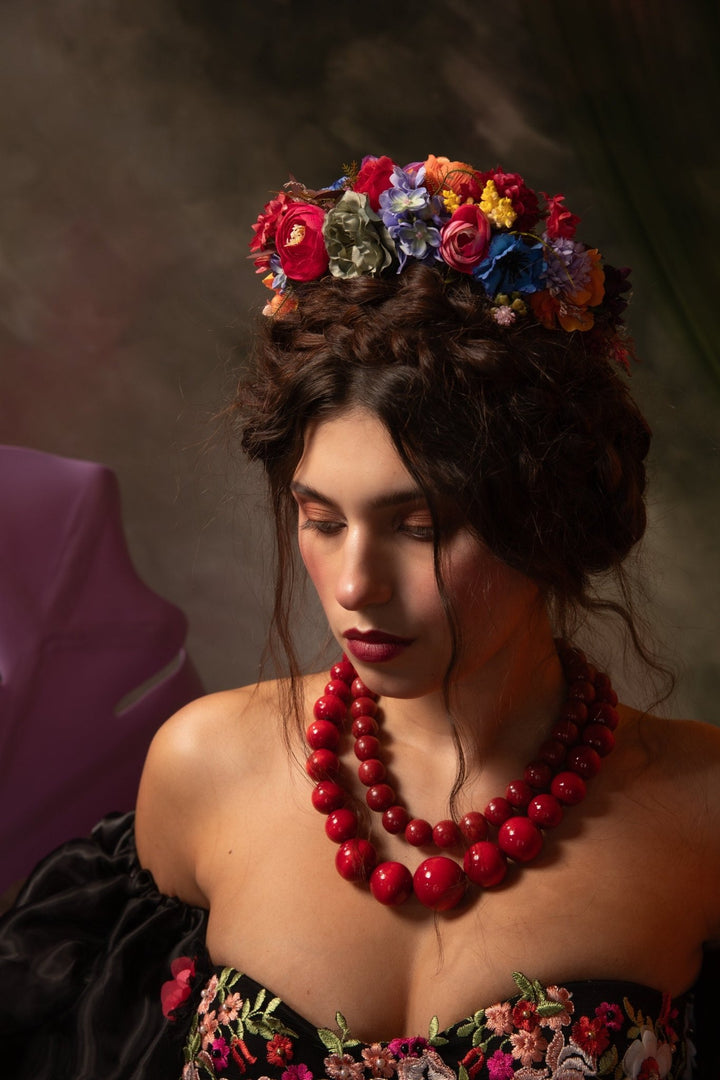 Floral Bridal Headband: Colorful Wildflower Frida Style Headpiece – handmade floral hair accessory by magaela