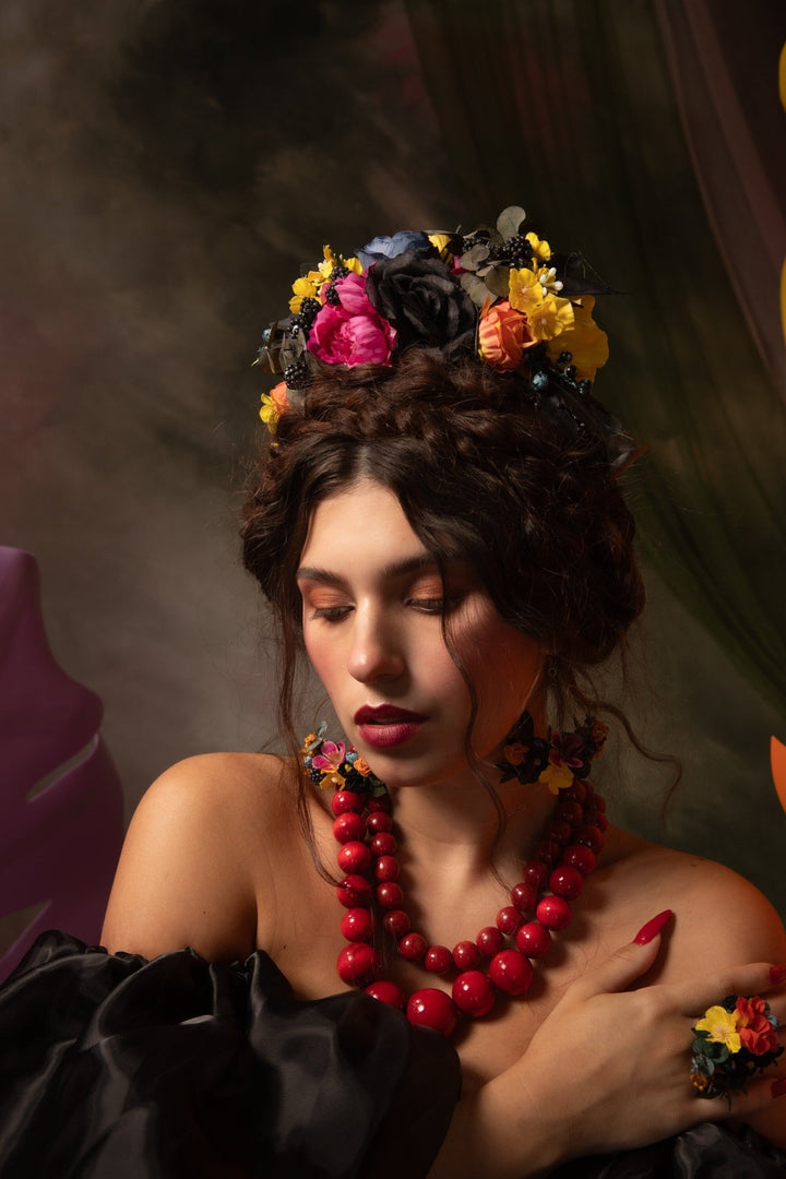 Magenta Flower Circle Earrings: Unique Bridal Jewelry – handmade floral hair accessory by magaela