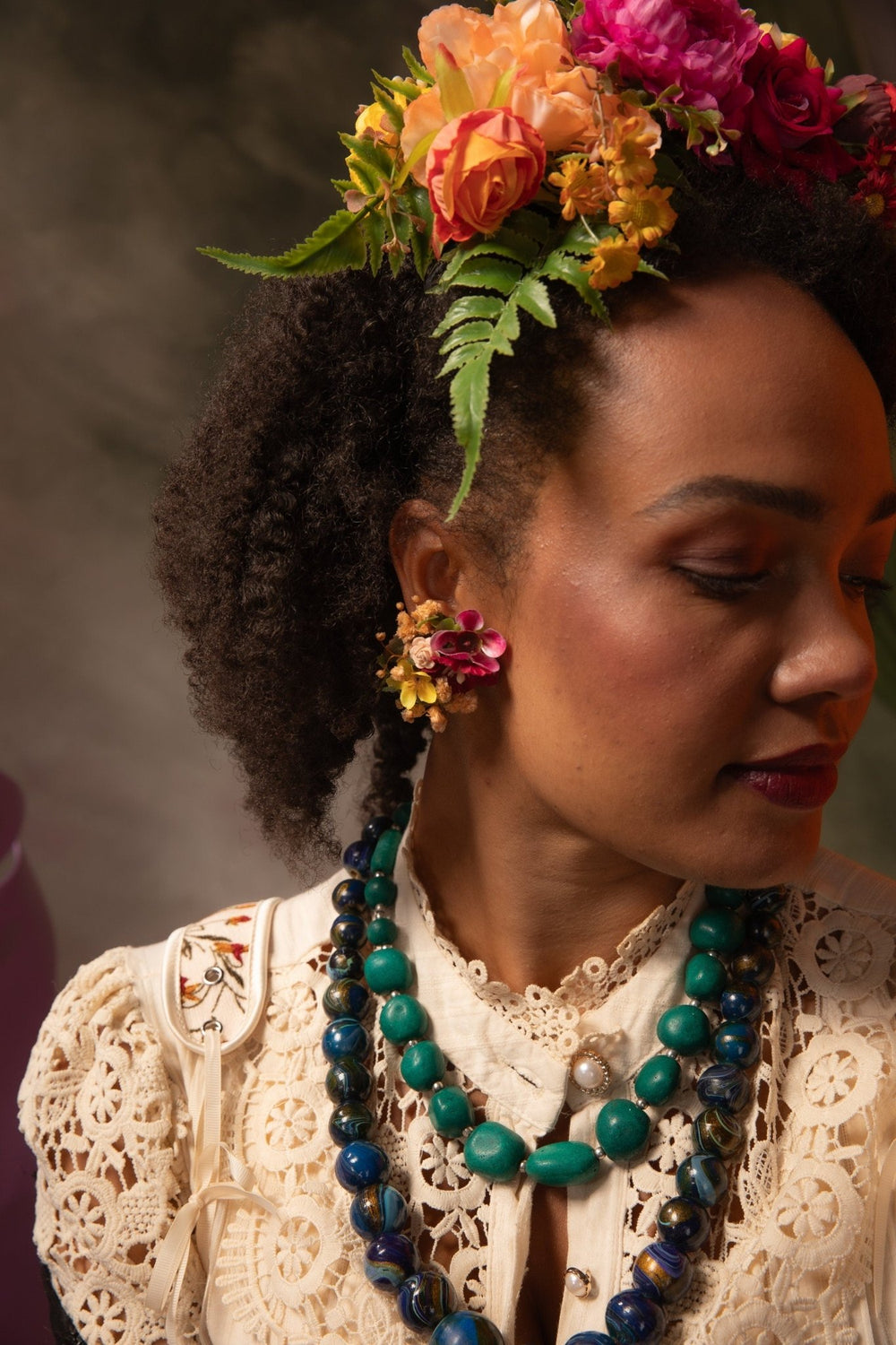 Magenta Yellow Flower Earrings: Bridal Garden Wedding Jewelry – handmade floral hair accessory by magaela