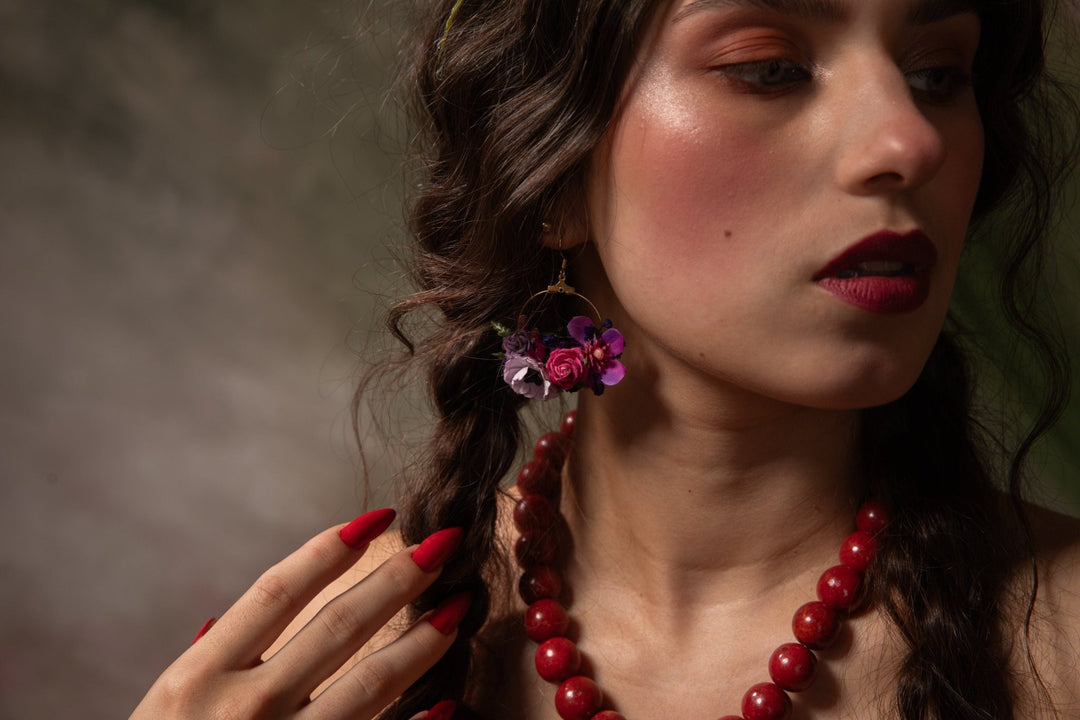 Magenta Flower Circle Earrings: Unique Wedding Jewelry – handmade floral hair accessory by magaela
