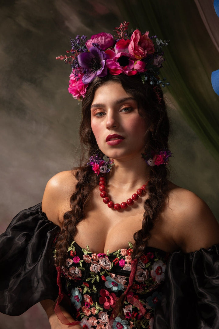 Magenta Flower Circle Earrings: Unique Wedding Jewelry – handmade floral hair accessory by magaela